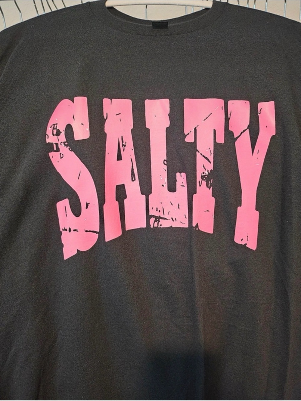 Gildan Black Short Sleeve Tee with Pink Distressed 'SALTY' Print